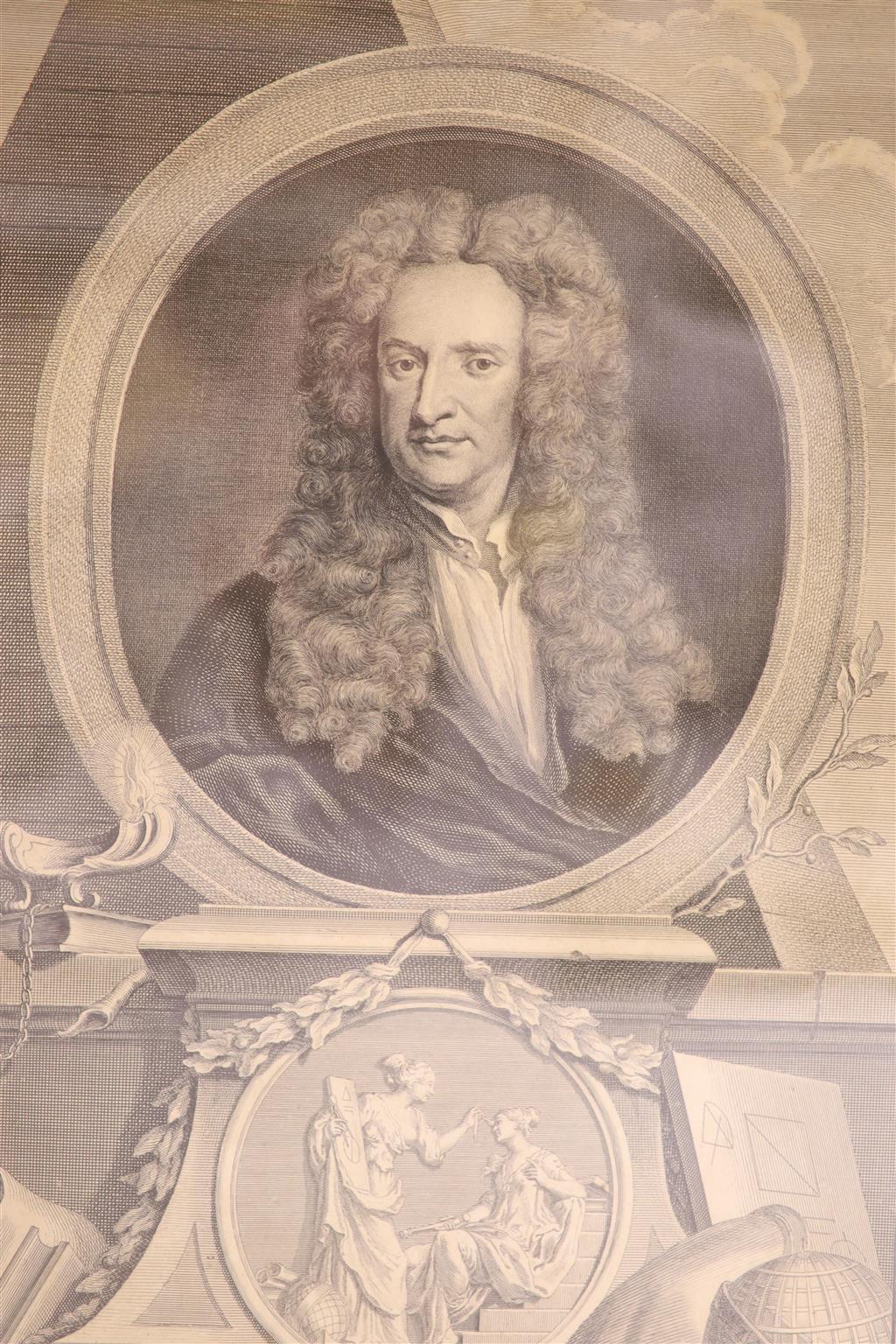 After Houbraken, a set of eight framed engravings, Portraits of Notables including Isaac Newton, Ben Johnson and Walter Raleigh, 38 x 2